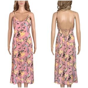 Reformation Midi Slip Dress Chianti Blush Pink Conga Tropical floral birds Small